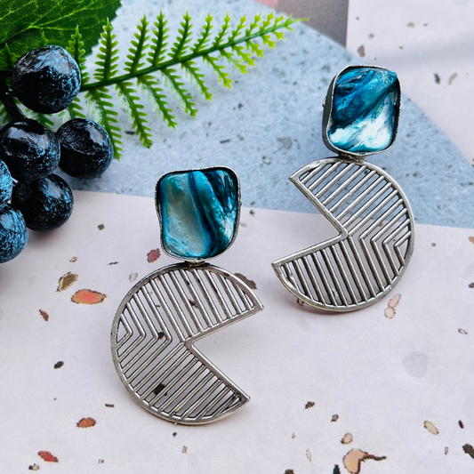 Sky Blue MOP Pacman Shape Hoop Earrings