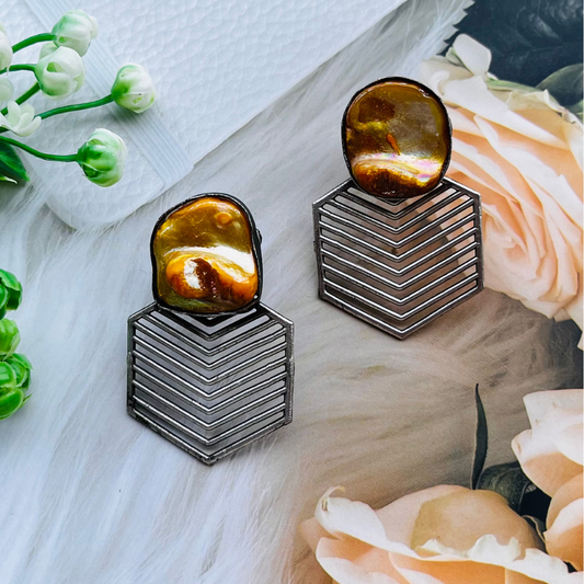 Orange MOP Pentagon Shaped Hoop Earrings