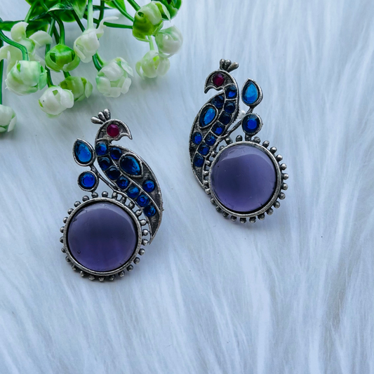 Peacock Silver Plated Monalisa Stone Stud Earrings