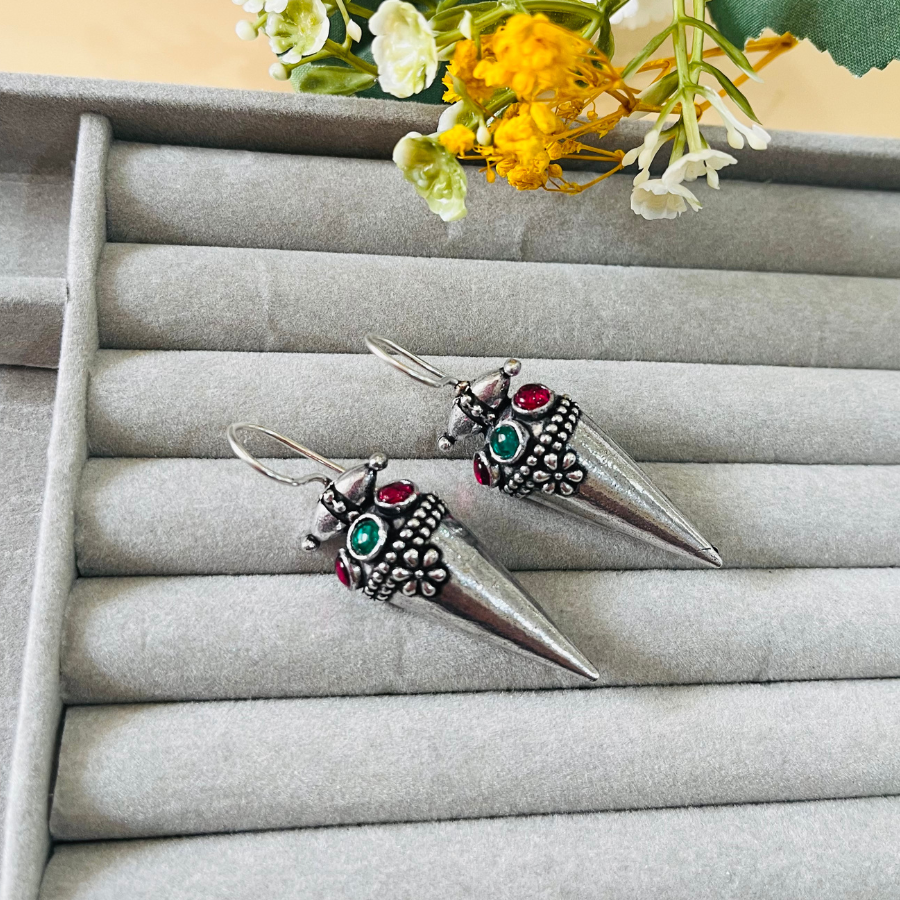 Silver Oxidised Hook Earrings