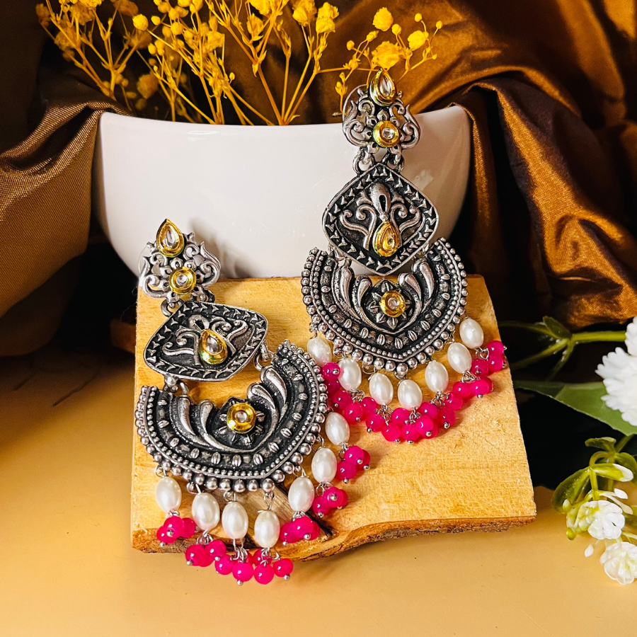 Buy Oxidised Earrings online in India  Oxidised Silver Pearl 'Jhumka' Earrings, Big Jhumka, Heavy Jhumka, Light weight Jhumkas for every occasion 