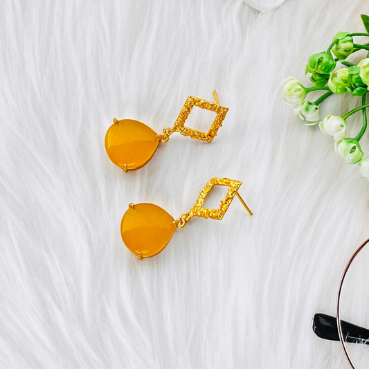 Yellow Drop Monalisa Stone Earring