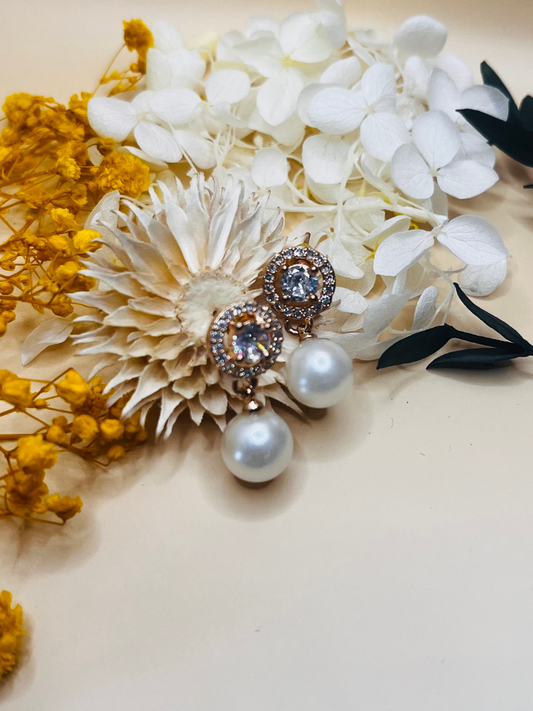 Rosegold Plated AD Pearl Earrings