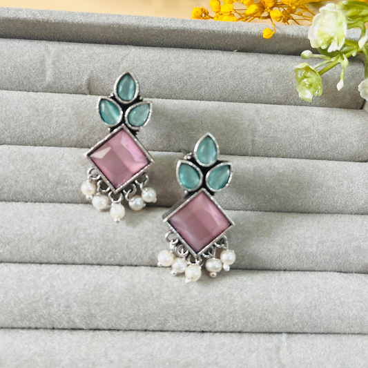 Pink & Aqua Blue Studs Earring