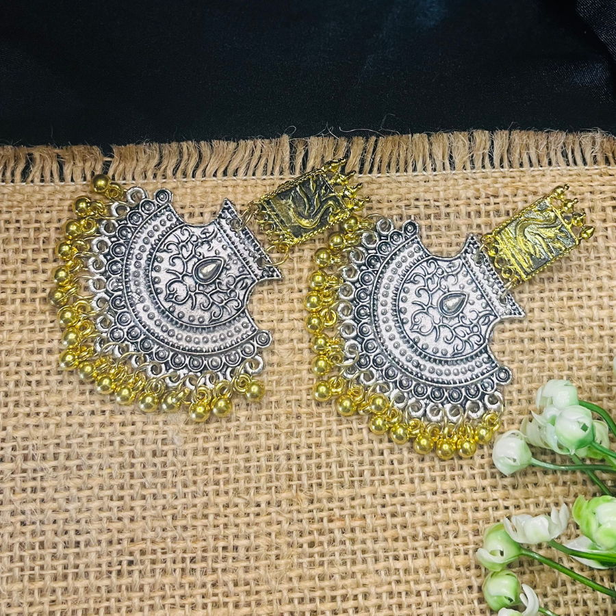 Oxidized Dual Tone Silver Plated with Gold Ghunghroo Dangler