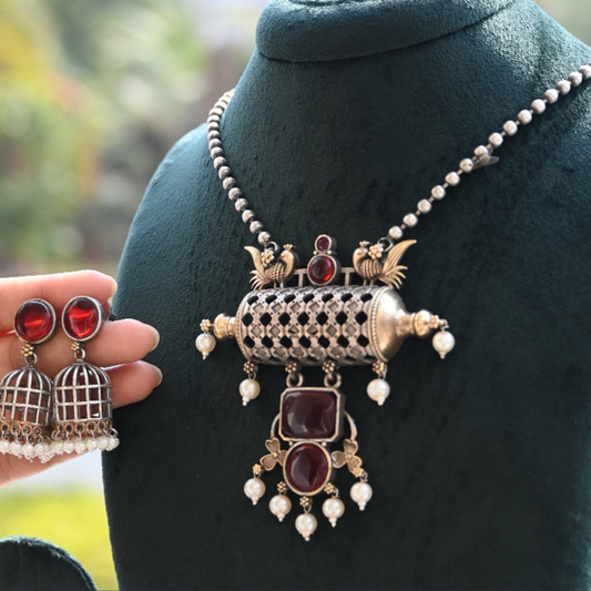 Dual Tone Pendant  Necklace Set