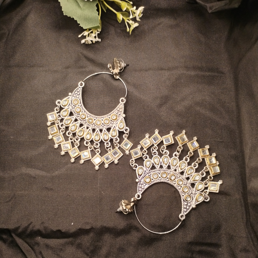 Dual Tone Crescent Shaped Hoop Earrings