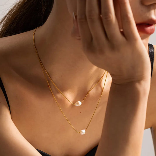Fresh Water Pearl Double Layer Chain Necklace