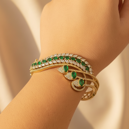 Green & White Stone Cuff Bracelet