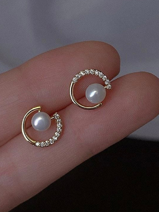AAA CZ Stones Pearl Office Wear Studs Earrings