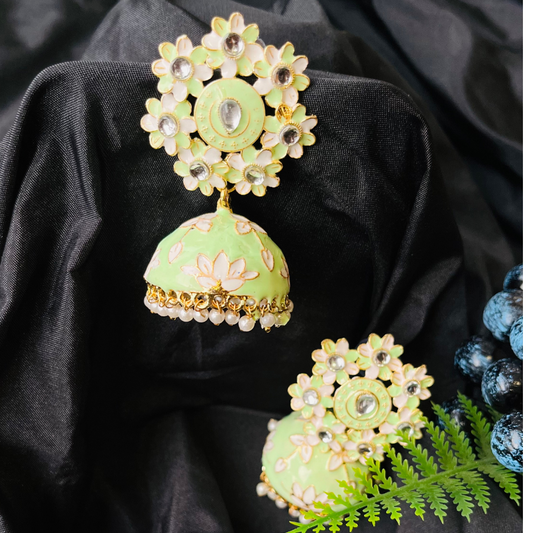 Mint Lotus Gold Plated Jhumki Earrings