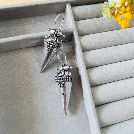 Silver Oxidised Hook Earrings