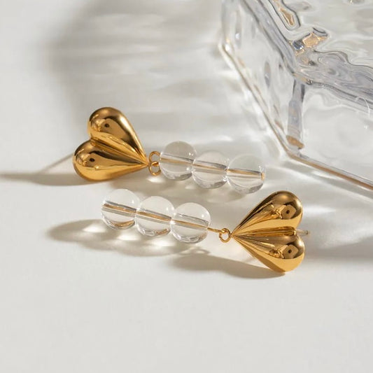 18k Gold Heart Crystal Drop Earrings