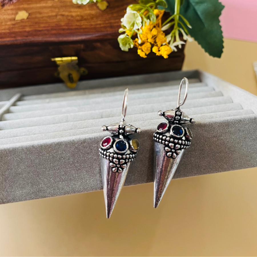 Silver Oxidised Hook Earrings