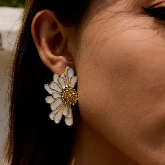 White Flower Statement Studs Earrings