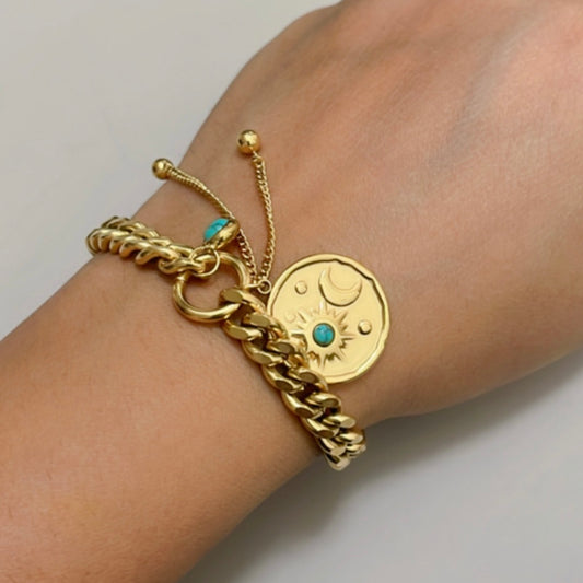 Turquiose Stone Moon Chain Bracelet