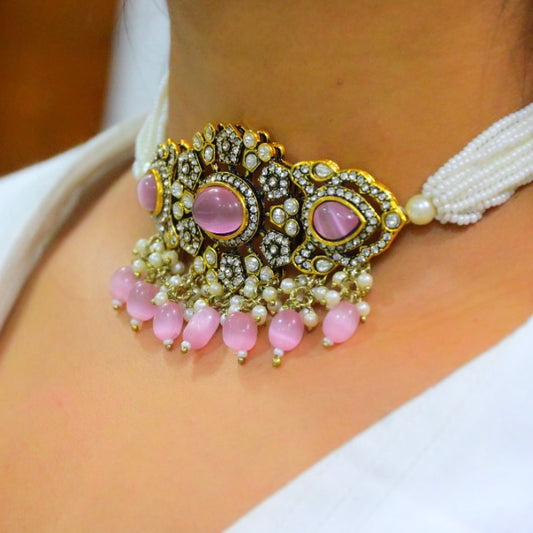 Victorian Pink Beaded Necklace Set