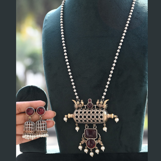 Dual Tone Pendant  Necklace Set