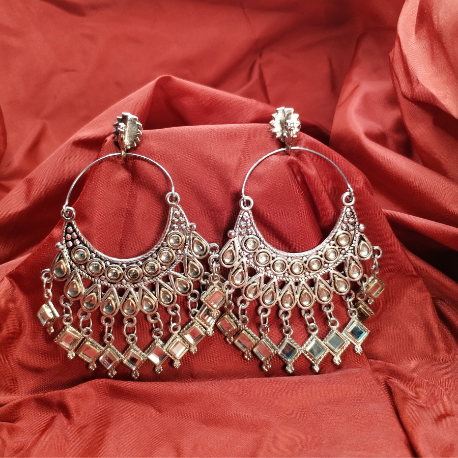 Dual Tone Crescent Shaped Hoop Earrings