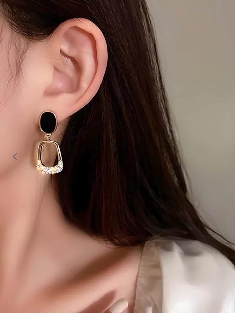 Black Stone Studded Drop Earring
