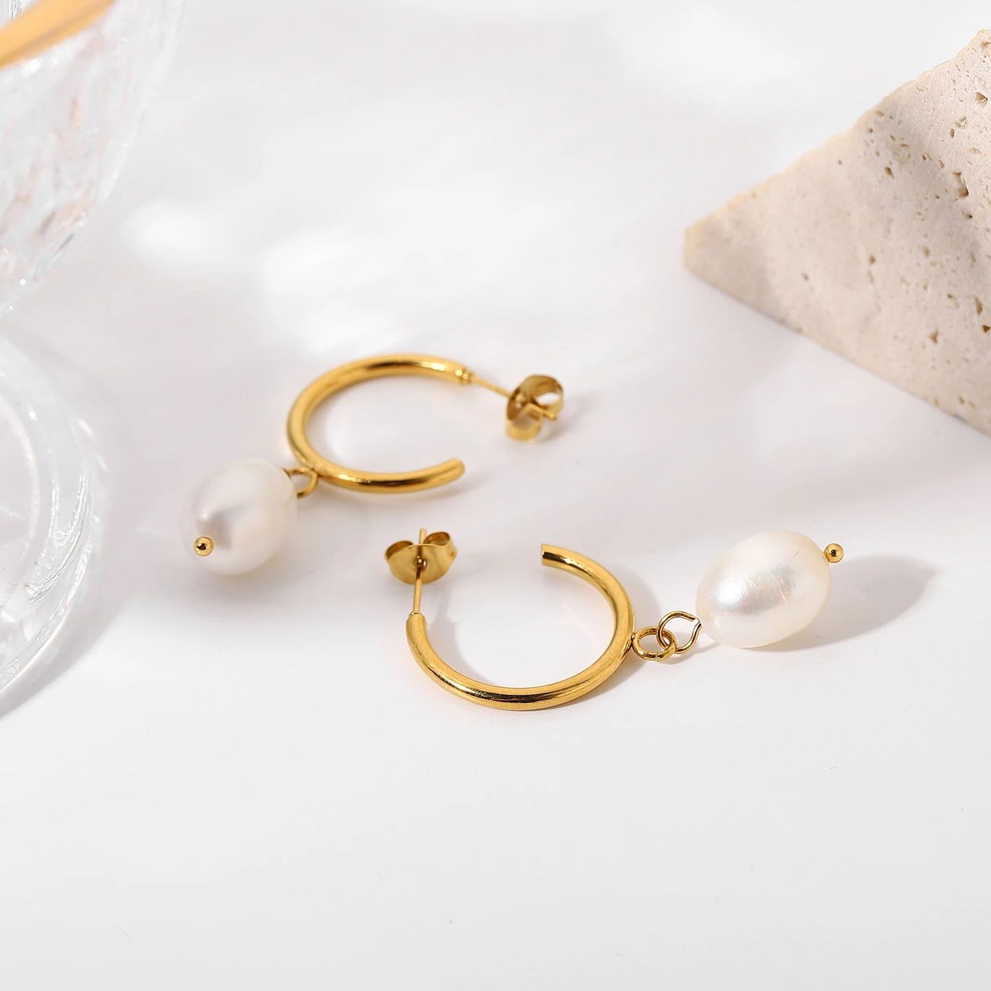 Luxe Pearl Gold Hoop Earrings
