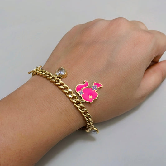 Pink Doll Charm Chain Bracelet