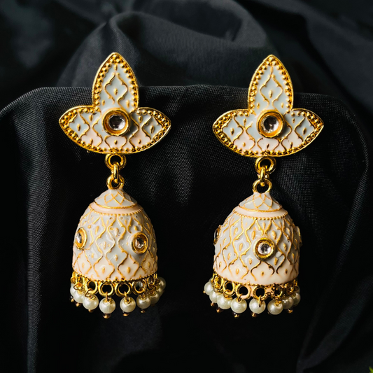 Sky Blue Gold Plated Enamelled Small Jhumki Earrings