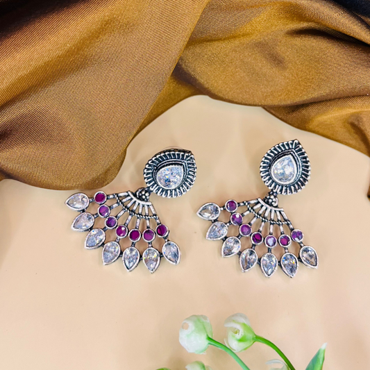 Silver Pink Stone Drop Earrings