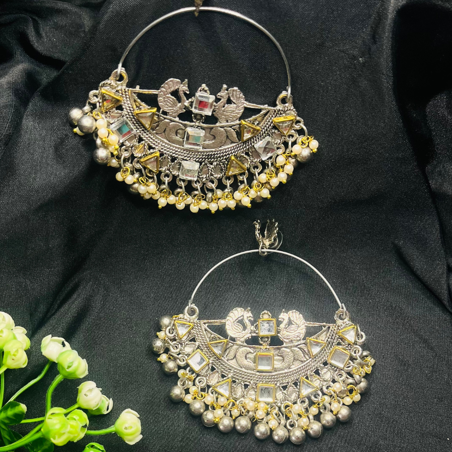 Dual Tone Crescent Shaped Hoop Earrings