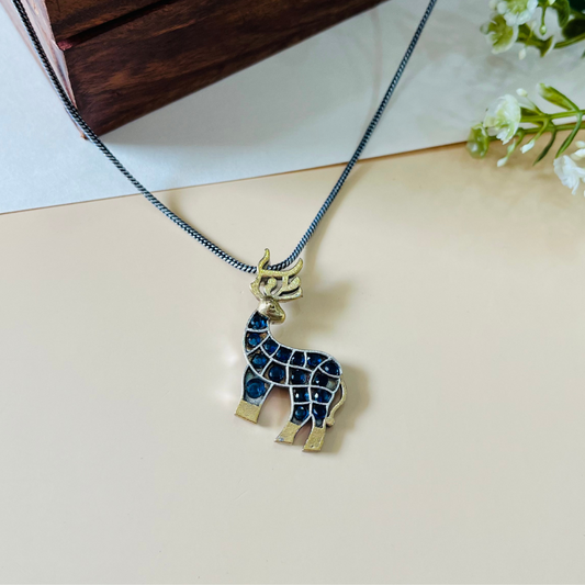 Dual Tone Deer Pendant Necklace