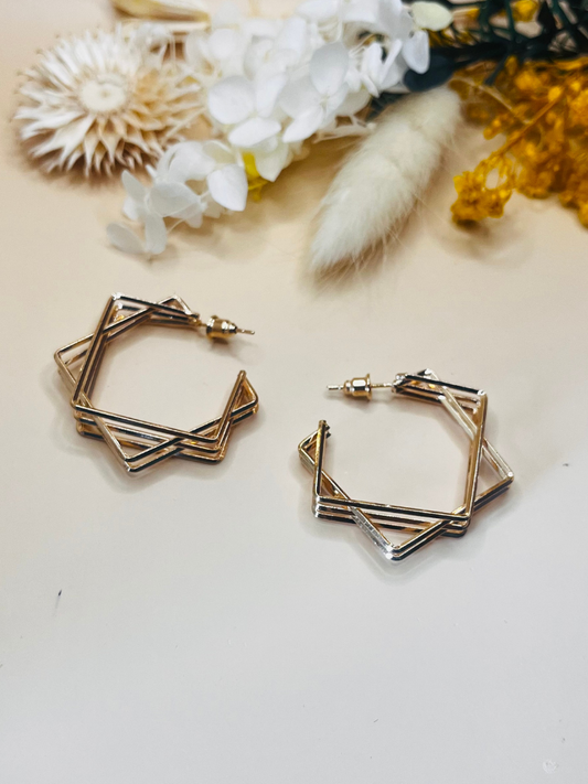 Korean rosegold square hoop eaarings
