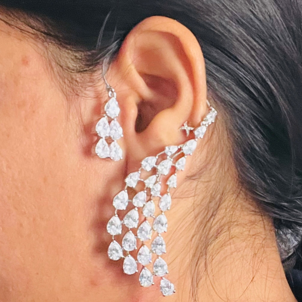 Diamond Rhodium Plated Ear Cuffs