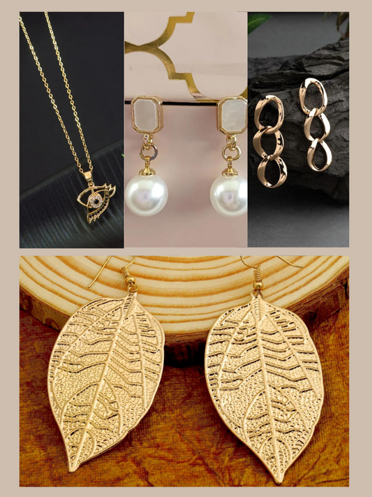 Set of 4 Combo pack of 3 Western Earring & 1 Necklace
