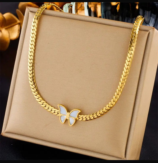 White Butterfly Chain Necklace