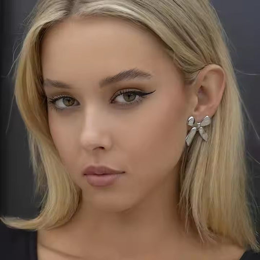 Luxe Silver Bow Studs Earrings