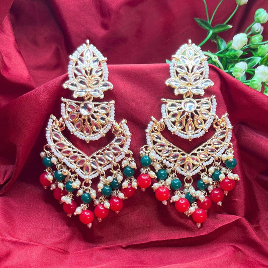 Red Green Kundan Earrings