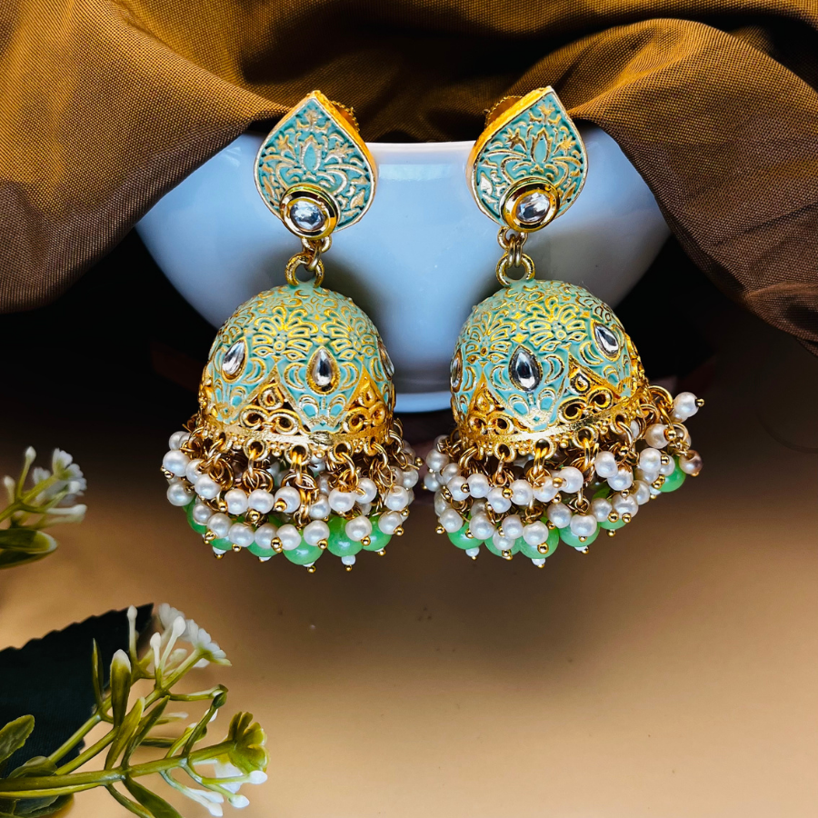 Gold Platted Meenakari Jhumka Earrings