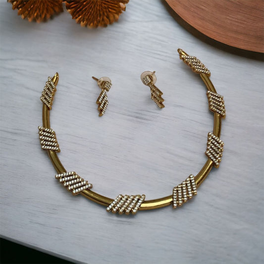 Gold AD Studded Choker Necklace Set
