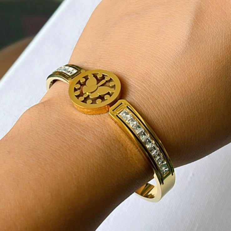 Butterfly AD Studded Gold Bracelet