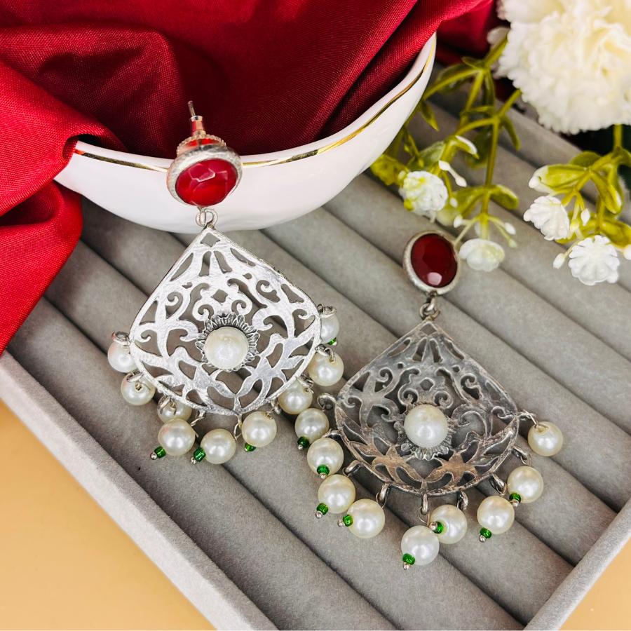 Trendy Pearl Silver Earrings