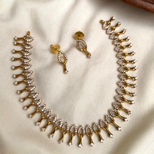 Gold Plated White Stone Necklace Set