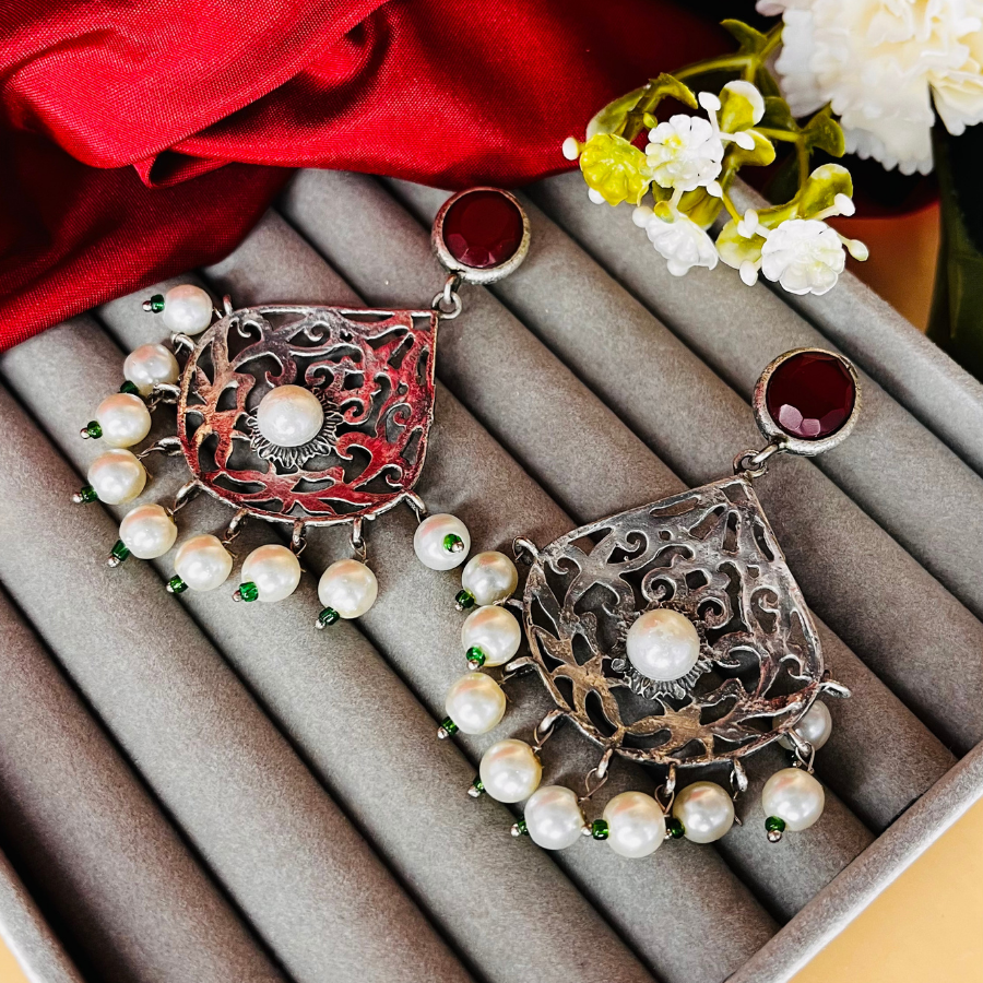 Trendy Pearl Silver Earrings
