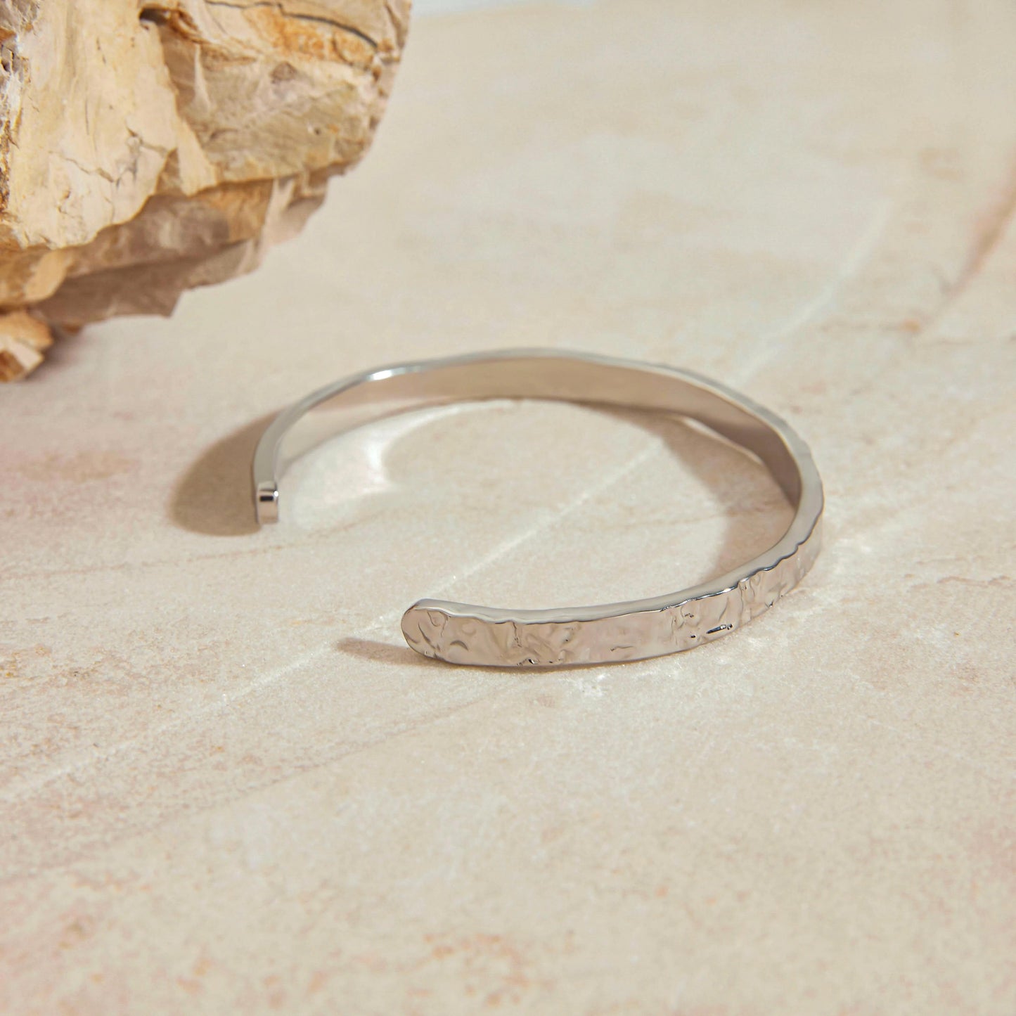 Silver Textured Open Bracelet