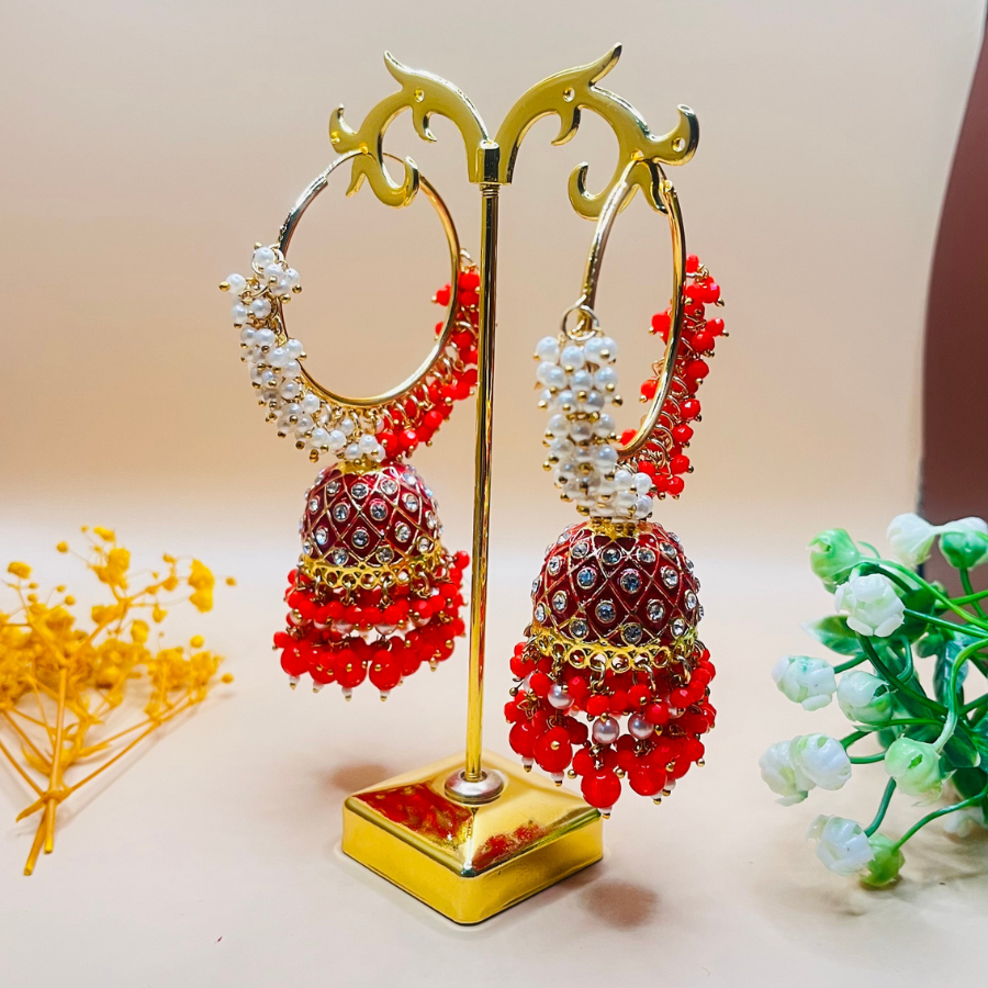 Red Hoop Jhumki Earring