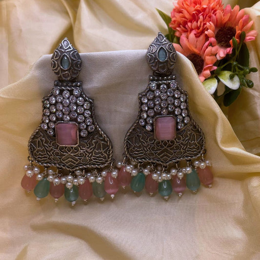 Pink & Pista Green Premium Oxidised Earrings