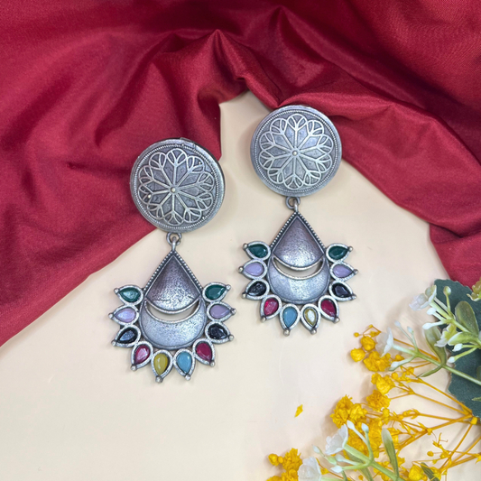 Multicolor Silver Drop Earrings