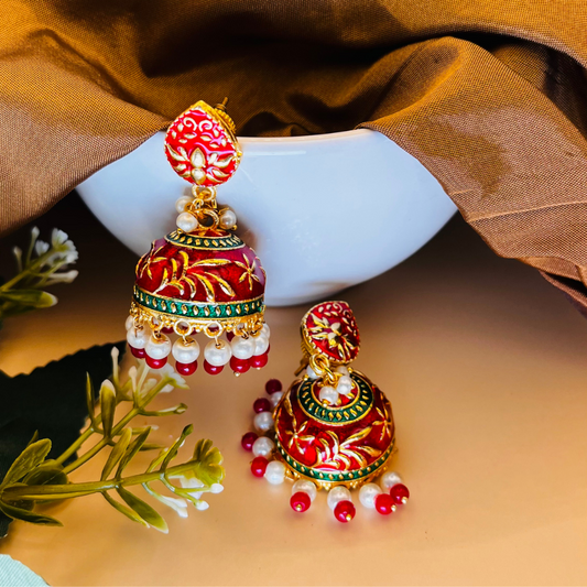 Red Gold Plated Dome Shaped Jhumkas