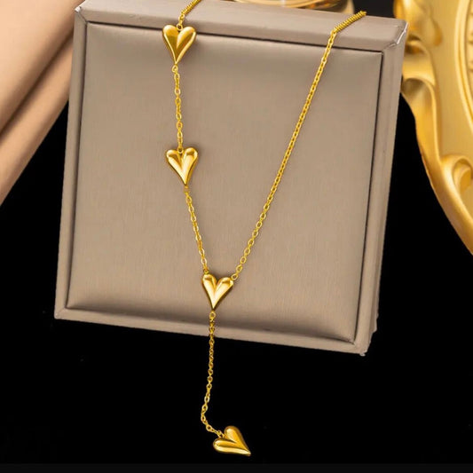 Gold Heart Drop Chain Necklace