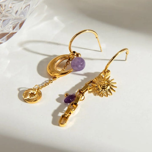 Mismatched Moon Star Hook Earrings