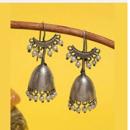 Oxidised Stone Beaded Jhumkas